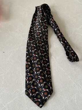 Sedgwick Harry Rosen Men's Black Patterned  Silk Tie with Red & Gold Medallions